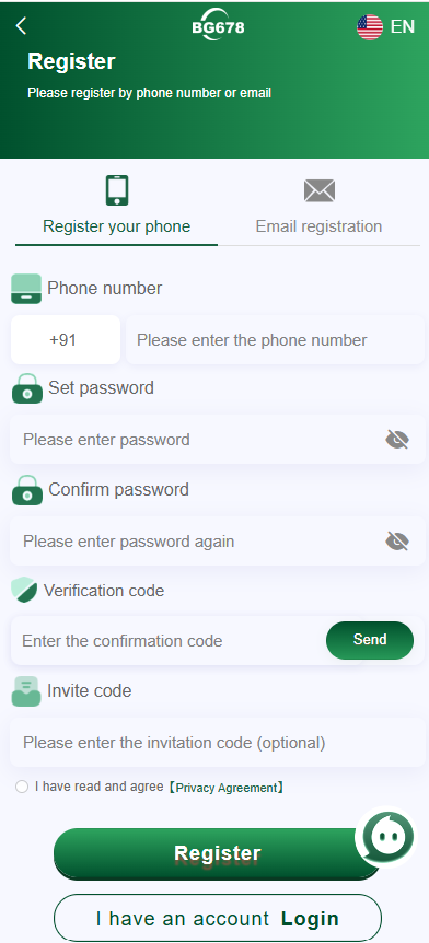 BG 678 Register New Account
